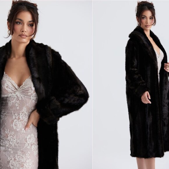 House of CB Callie dark brown faux fur coat NWOT - Picture 4 of 6